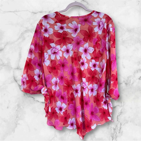 Goddess New York chiffon Floral V-Neck Women's Top sz 1x nwot #002 - Picture 3 of 3